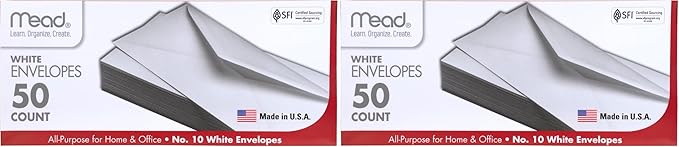Mead #10 Envelopes, Letter Size, 4-1/8" x 9-1/2", Gummed Closure by Mead