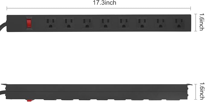 HHSOET Metal Wide Spaced Power Strip, 8 Outlets, Black, 1200J Surge Protector, 15A, 125V, 60Hz, 1875W-DeskLoop Office