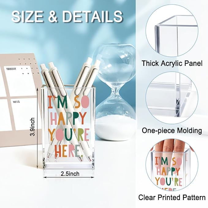 QYUVK I'm So Happy You're Here Acrylic Cosmetic Pencil Holder Cup, Funny Boho - Image 2