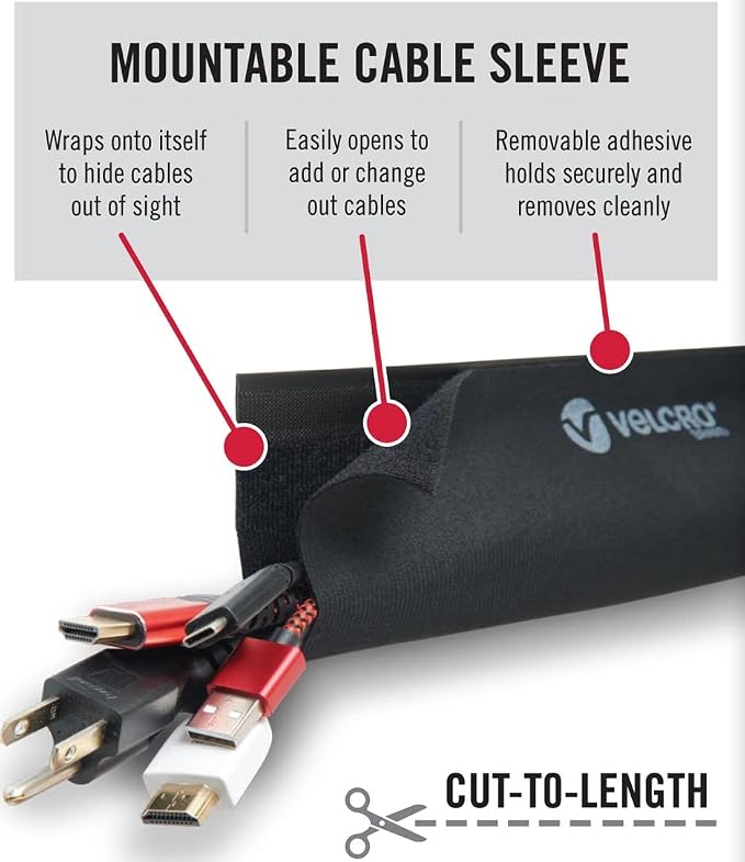 VELCRO Brand VEL-30797-USA Mountable Cable Sleeve | Cord Management Mounts on - Image 2