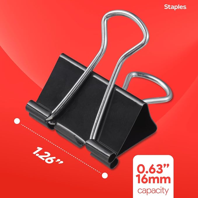 Staples Medium Binder Clips, 0.63" Capacity, 144 Clips/Pack - Image 3