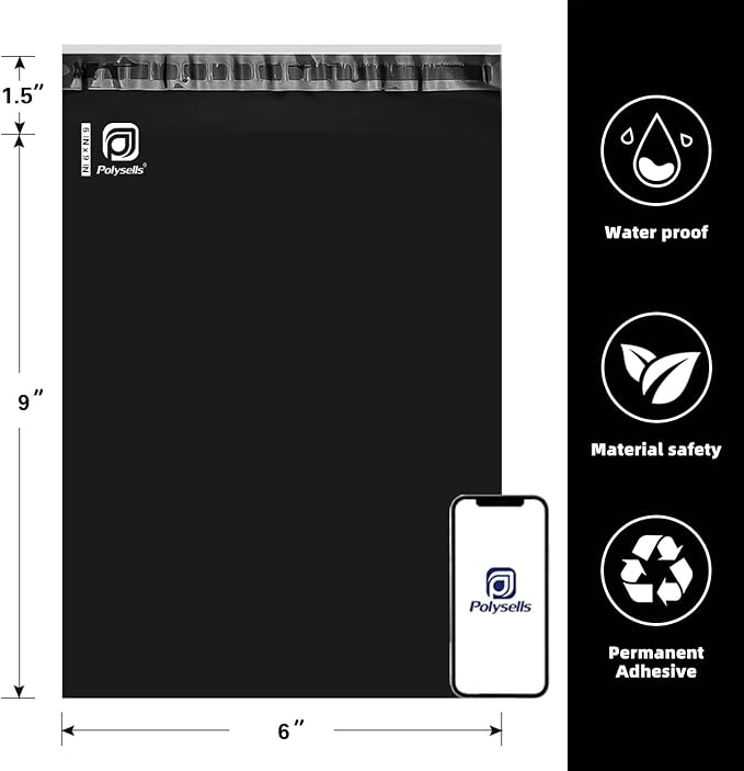 POLYSELLS 100 pcs 6x9 Inches Black Poly Mailers Shipping Envelopes, Strong - Image 2