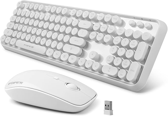 FOPETT Wireless Keyboard and Mouse Combo, 104 Keys Full-Sized 2.4 GHz Round Keycap Colorful Keyboards, USB Receiver Plug and Play, for Windows, Mac, PC, Laptop, Desktop (White)-DeskLoop Office