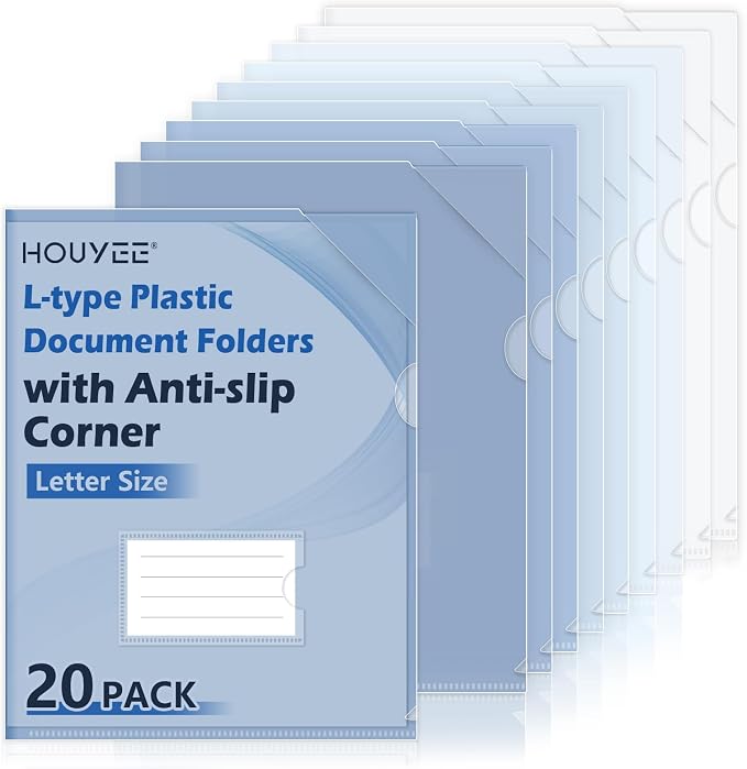 HOUYEE 20 Pack Clear Document Folders, L-Type Plastic File Folder Sleeves by HOUYEE
