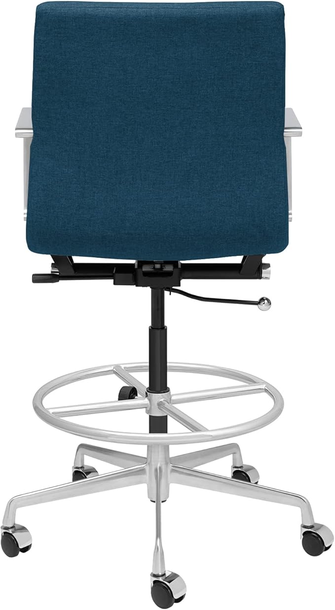 Laura Davidson Furniture SOHO II Ribbed Drafting Chair for Standing Desks, Standing Desk Chair - Ergonomically Designed, Draft Height, Arm Rest & Cushion, Made of Poly-Cotton Fabric,Dark Blue Fabric-DeskLoop Office