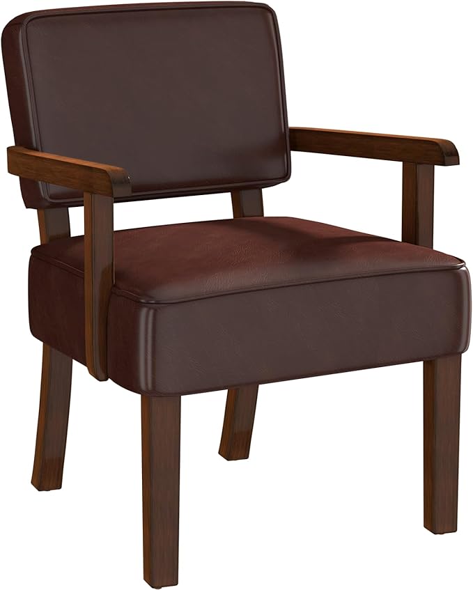 Accent Chair, PU Leather Living Room Chairs Oversized with Soft Seat and Armrests, Armchair for Bedroom, Dinning, Reading, Waiting Rooms (Leather Cherry)-DeskLoop Office