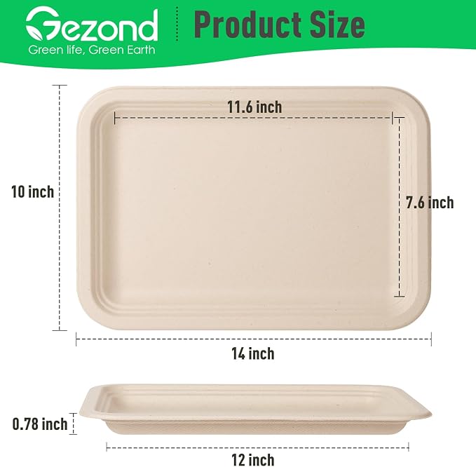 Gezond 50 Pack 14 Inch Disposable Food Trays Eco-friendly Heavy-Duty Large - Image 2