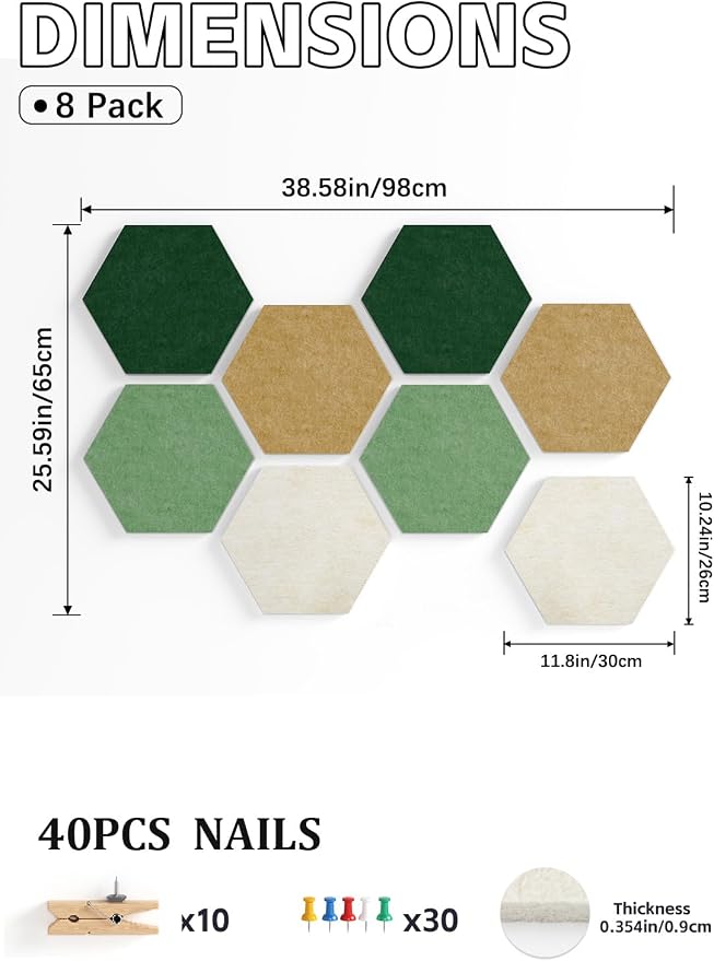 8 Pack Hexagon Felt Bulletin Board Tiles - Image 3