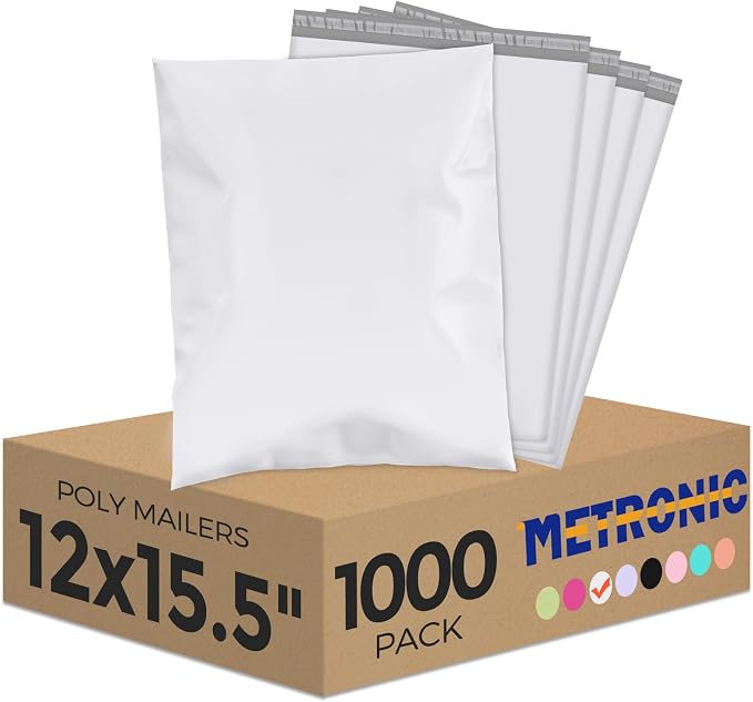 Metronic 1000PC Poly Mailers 12x15.5, Sturdy Shipping Bags by METRONIC