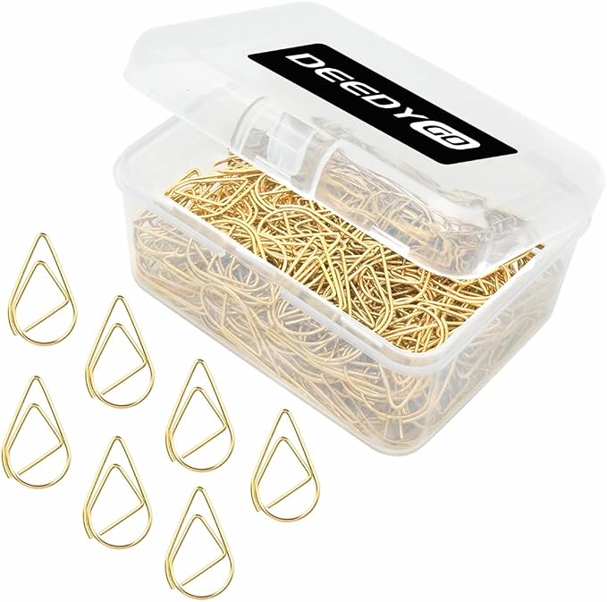 DEEDYGO 250 PCS Gold Paper Clips, Teardrop Paperclips, 1 Inch | Cute, Stainless by DEEDYGO