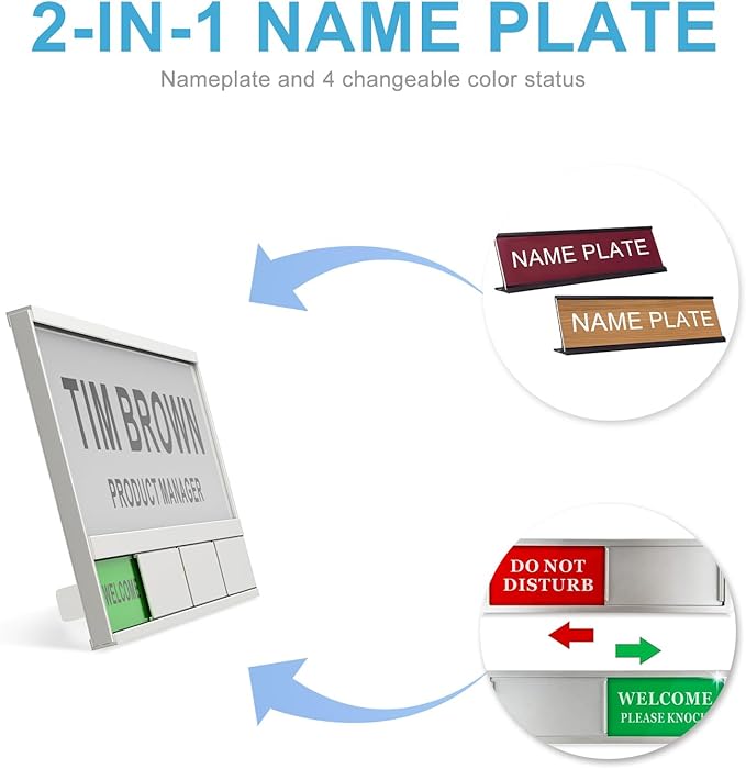 2-in-1 Aluminum DIY Name Plate, Reusable Custom Desk Name Plate - Image 2