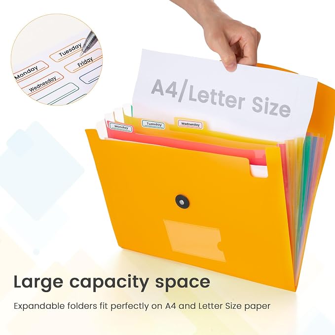 5 Pack 7-Pockets Expanding File Folder Accordion File Organizer, A4 Letter Size - Image 5