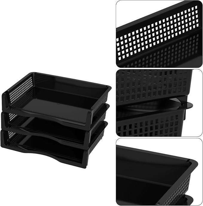 6 Pack Office Stackable Letter Tray, Plastic Stackable Paper Storage Basket Tray - Image 2