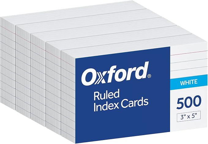 Oxford Index Cards, 3 x 5 Inches, Lined on Front, Blank on Back, Flashcards by Oxford