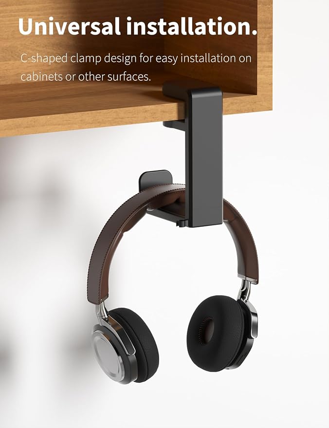 Headphone Hook Under Desk Holder 360-Degree Adjustable Rotation, easy spring - Image 3