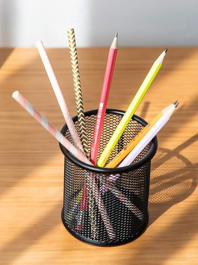 HSYMQ Black Pen Holder Cup for Desk, Pencil Cup Holder - Image 4