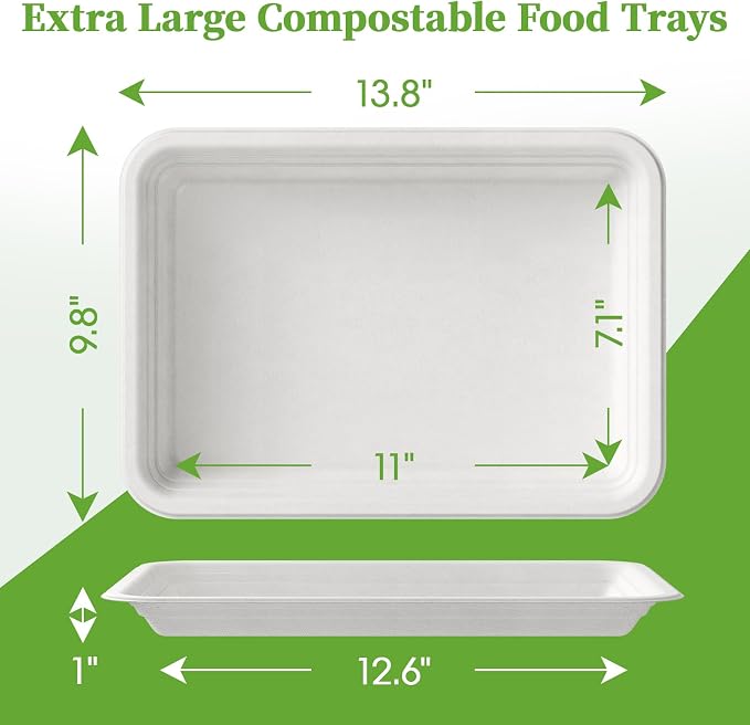 ECOLipak 100 Pack 14 Inch Disposable Food Crawfish Trays, Compostable Large - Image 2