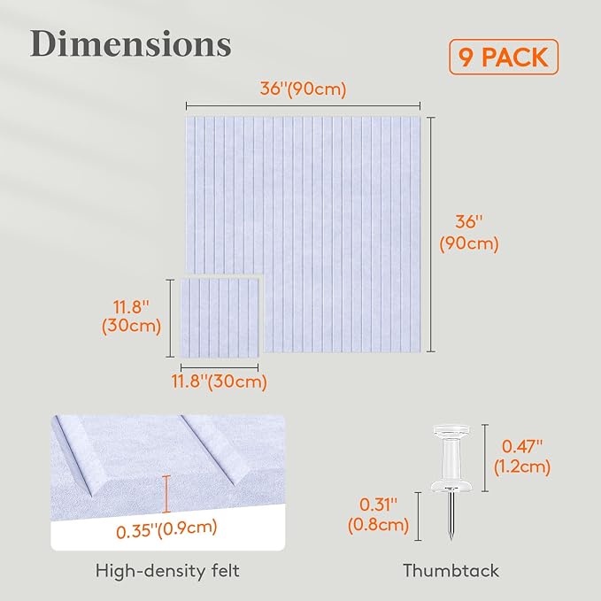 Lifewit Felt Slatted Bulletin Board, 9 Pack Self-Adhesive Panel, Cork Board - Image 3