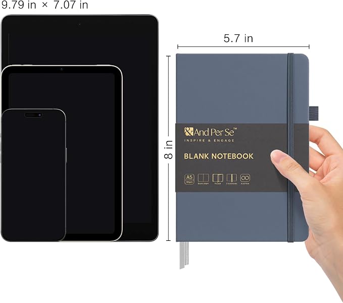 &And Per Se Blank Sketch Notebook, A5 Hardcover, 160 Pages 100gsm Thick Paper - Image 2