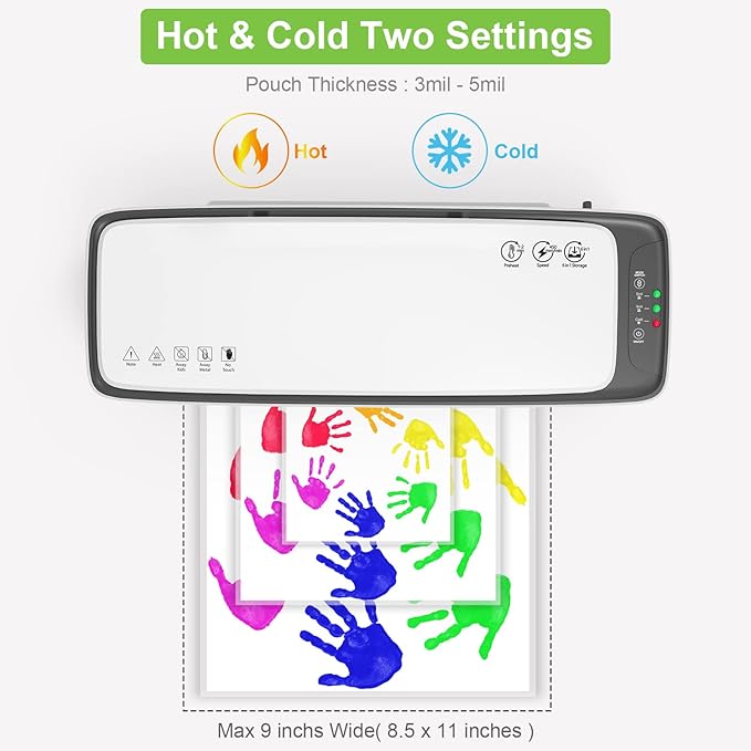 Laminator Machine with Laminating Sheets A4 Portable Thermal Lamination 9-Inch Laminate for Personal Office School Home Use, 6 in 1 Laminater Quick Warm Up Never Jam-DeskLoop Office