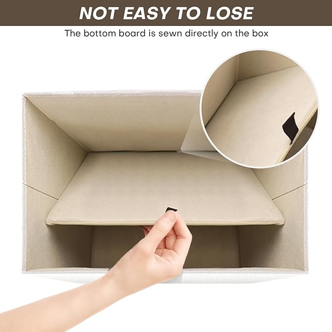 Large 17" 42 Quarts Collapsible Stackable Storage Bins with Lids [3-Pack] Foldable Fabric Linen Storage Boxes Cube, Closet Organizer Baskets with Label (16.7 x 12 x 12", White)-DeskLoop Office