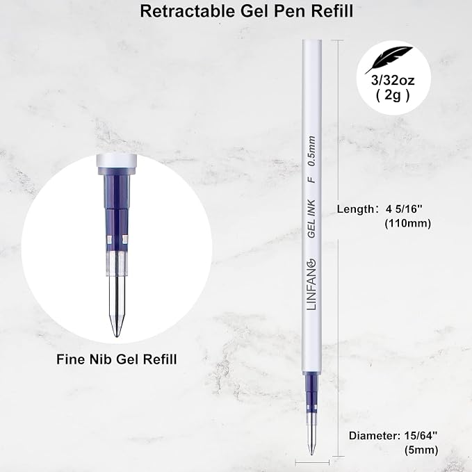 Blue Gel Pens Refills, 12 Pack Retractable Ink Pens, Fine Point 0.5mm Tip - Image 2
