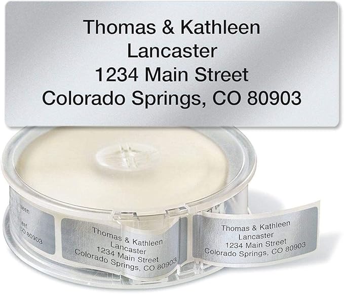 Colorful Images Silver Metallic Foil Rolled Return Address Mailing Labels with Dispenser, Customize with Name & Shipping Address, 250 Self Adhesive, Easy Peel Sticker Label Roll, 3/4" x 2 1/2"