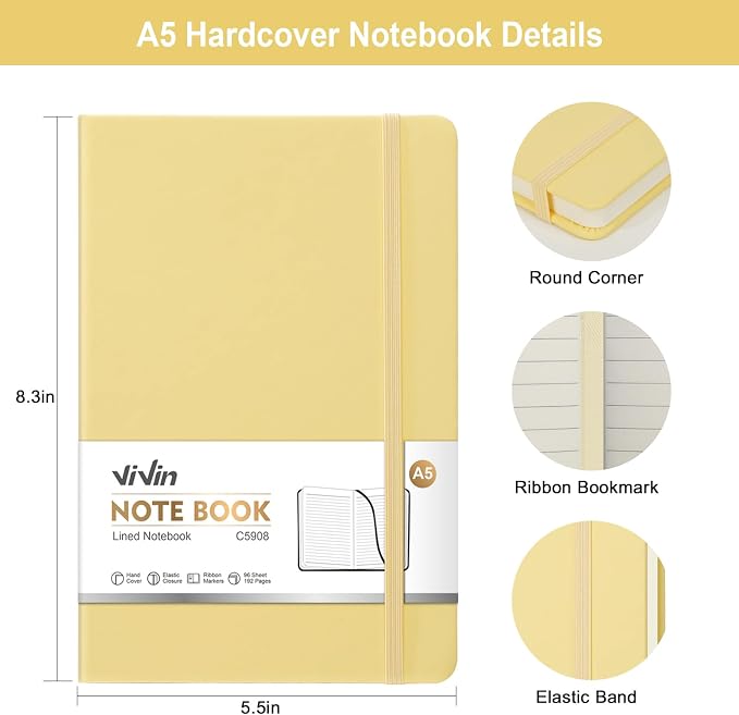 ViVin Lined Journal Notebooks, 3 Pack, 192 Pages, Medium 5.5 x 8.3 inch - Image 2