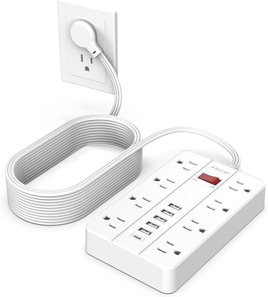 15ft Extension Cord Long Power Strip,AOFO 8 Widely-Spaced Outlets & 6 USB Ports Flat Plug Power Strip,Power Cord for Wall Mountable and Desktop White-DeskLoop Office