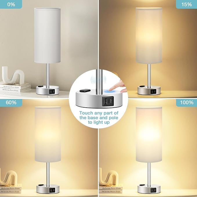 Fenmzee Light Grey Table Lamp for Nightstand - Image 2