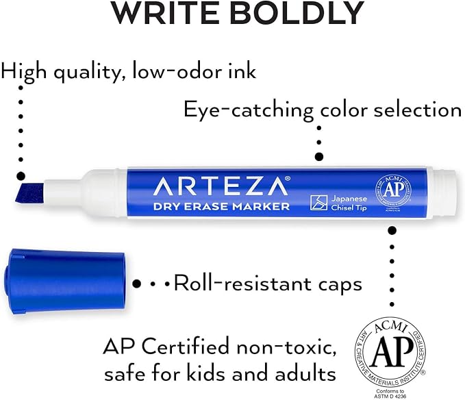 ARTEZA Dry Erase Markers, Bulk Pack of 36 Blue Whiteboard Markers - Image 4