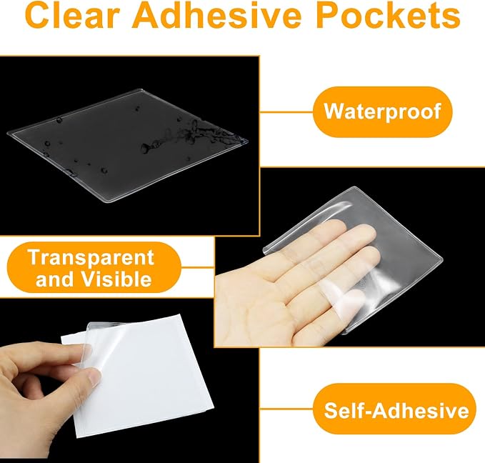 60 PCS Clear Adhesive Pockets, 3.5" x 3.5" Plastic Index Card Holder Square - Image 4