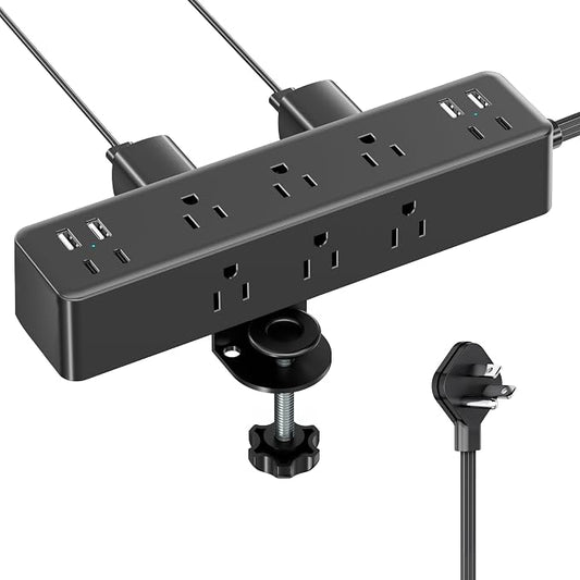 Flat Plug Desk Clamp Power Strip 10FT, 24W Total Charging Station, Desk Edge by AcozvinPowerStrip