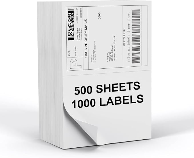 Half Sheet 8.5x5.5inch Shipping Mailing Label 1000 Counts, 2 Labels Per Sheet by PAPRMA