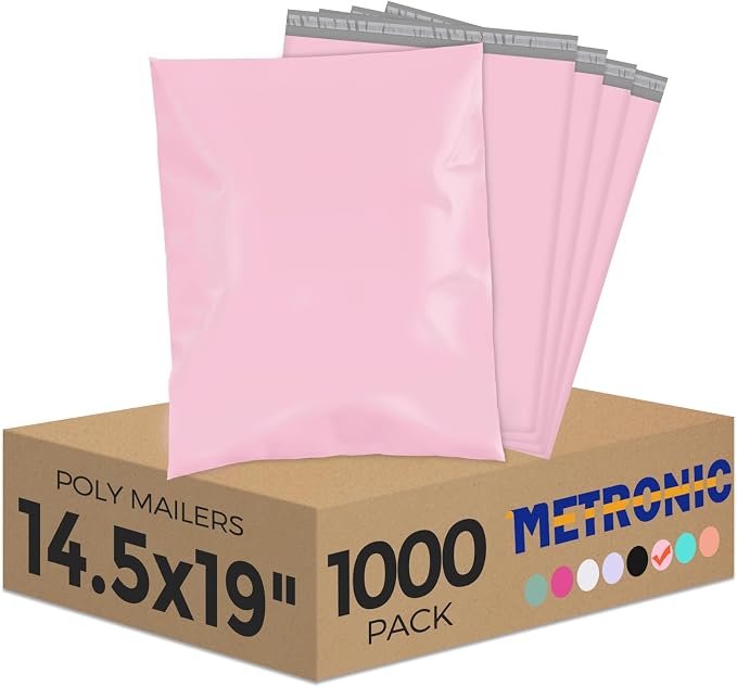 Metronic Poly Mailers 14.5x19 1000 PCS Light Pink, Strong Adhesive Shipping Bags by METRONIC
