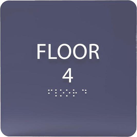 Navy ADA Floor 4 Sign with Braille – Made from Durable Acrylic and Ready to by ADACentralSigns