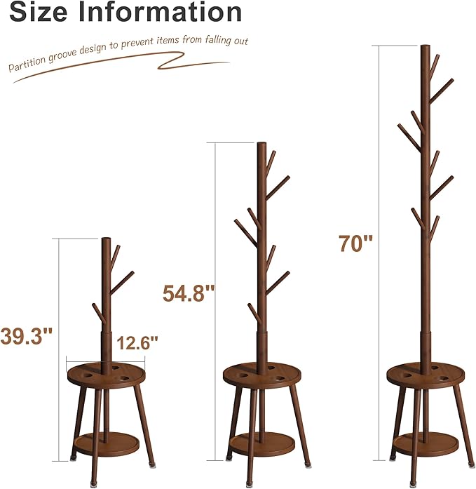 FILWH Freestanding Coat Rack with Umbrella Organizer Tray Bamboo Coat Tree Rack with 8 Hook Stand for Clothes Bag Hats Entryway Hanger Stand(Brown)-DeskLoop Office