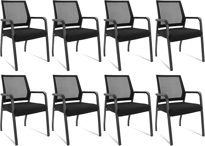 Desk Chair No Wheels, Arm Chair with Ergonomic Lumbar Support and Thickened Seats Cushion, Waiting Room Chairs for Office School Church Guest Reception, 8 Pack Black-DeskLoop Office