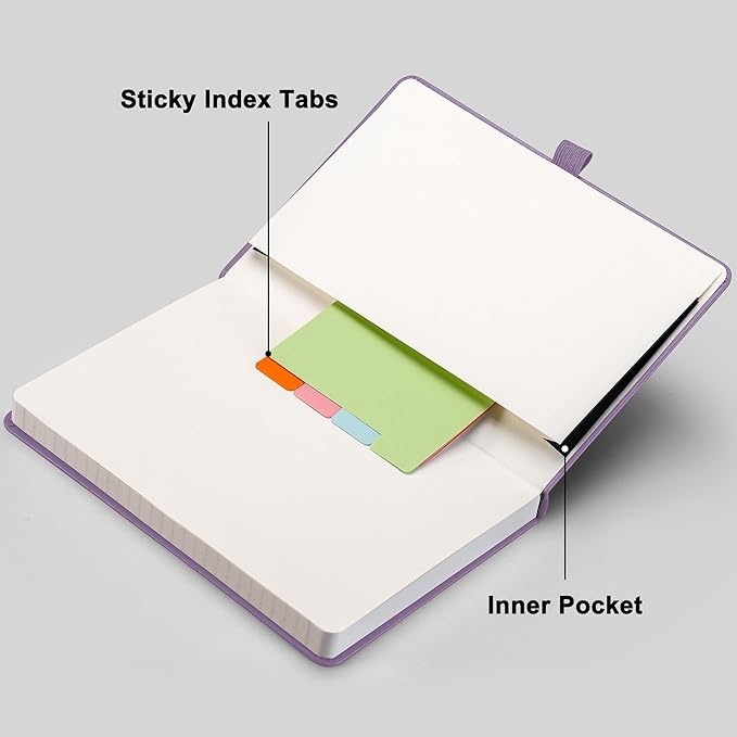 RETTACY Lined Journal Notebook, 192 Numbered Pages, A5 Medium Size (5.7'' x 8.3''), for Men & Women, Journaling, Writing, Work & Office, Leather Hardcover, 100 GSM Thick Paper (Purple)-DeskLoop Office