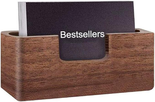 Wood Business Card Holder, Tabletop Walnut Name Card Holder, Office Desktop Wooden Business Card Stand, 50 Cards-DeskLoop Office