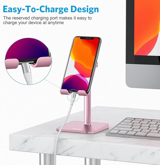 OMOTON Cell Phone Stand, Adjustable Angle Height Desk Phone Dock Holder - Image 6