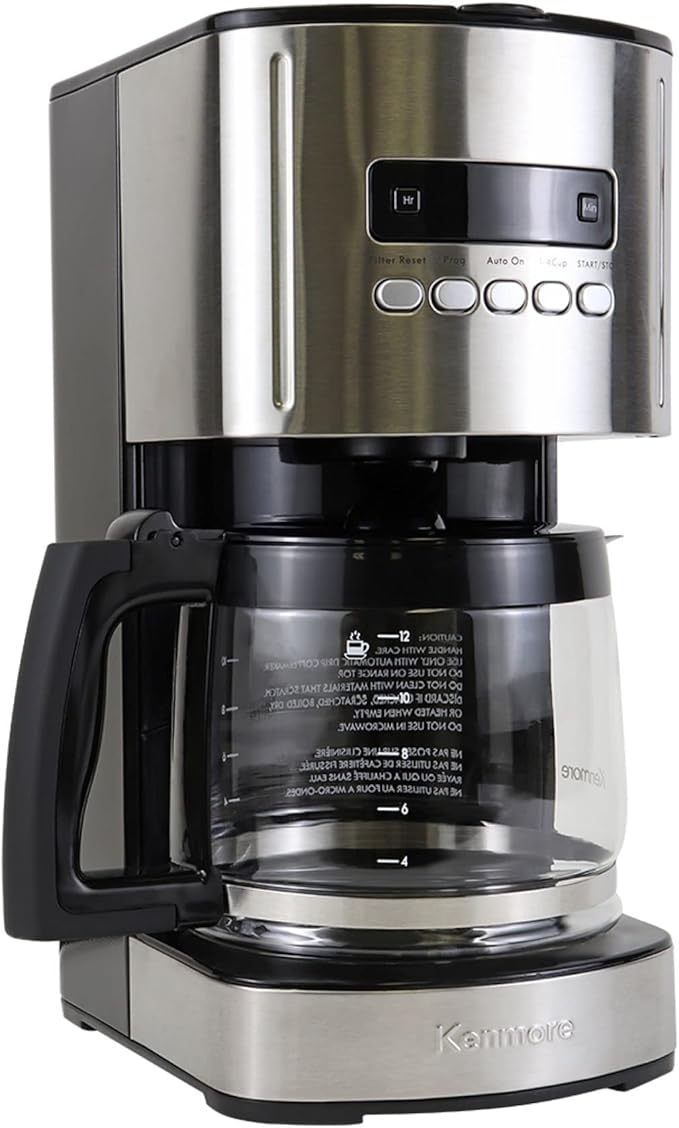 Kenmore Drip Coffee Maker - 12 Cup Programmable Cafe Machine With Glass Pot, Regular & Bold Brew, Auto Shut Off Large Water Reservoir, Reusable Filter, Kitchen Appliances For Cafeteria Barista, Black-DeskLoop Office