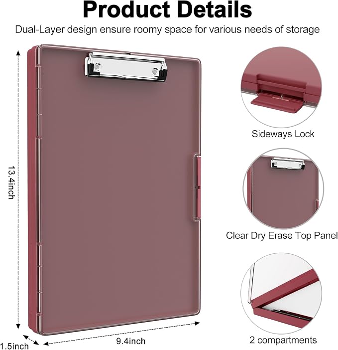 Piasoenc Clipboard with Storage, 8.5 x 11 Clip Boards with 2 Storage, Folio & - Image 2
