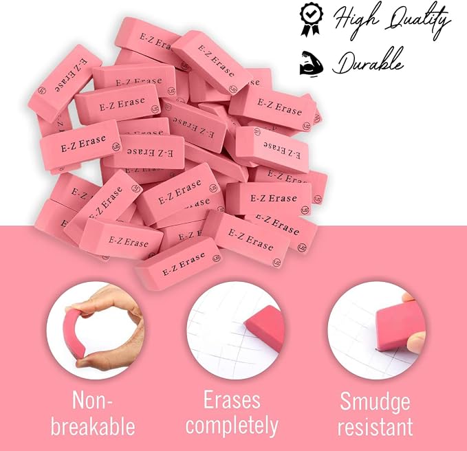 Pink Erasers, Latex Free Pink Pearl Erasers - Image 4