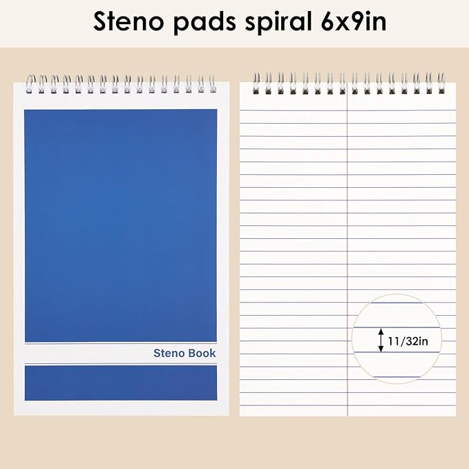 LABUK 15 Pack Steno Pads 6x9 Inches 80 Sheets Spiral Steno Notebooks Gregg Rule, Pocket Notebooks Colorful Covers with Top Spiral Pads for School, University, College, Work, Office-DeskLoop Office