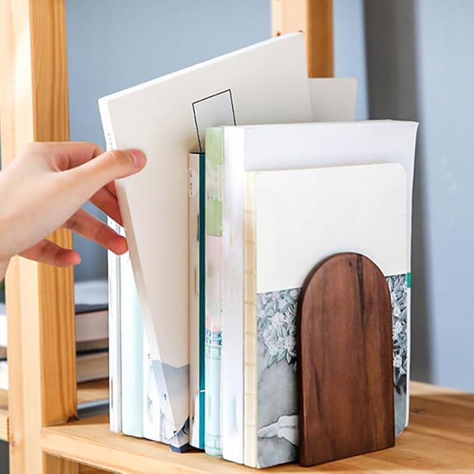 Book Ends, 4 Pack Medium Bookends Wood Book Ends Universal Economy Bookend - Image 7