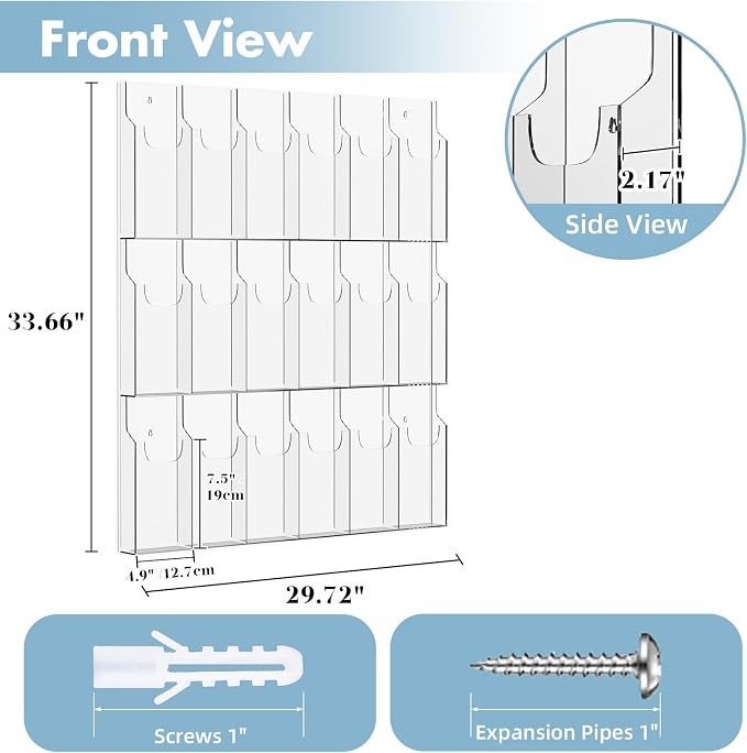 Acrylic Brochure Pamphlet Holder, 18 Pamphlet Holders, Trifold Flyer Rack - Image 2