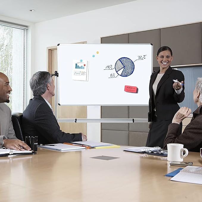 VIZ-PRO Double-Sided Magnetic Mobile Whiteboard, 44 x 30 Inches Aluminium Frame - Image 6