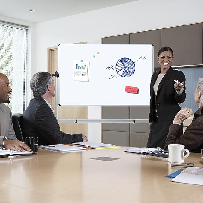 VIZ-PRO Double-Sided Magnetic Mobile Whiteboard, 72 x 48 Inches, Rolling Dry - Image 6