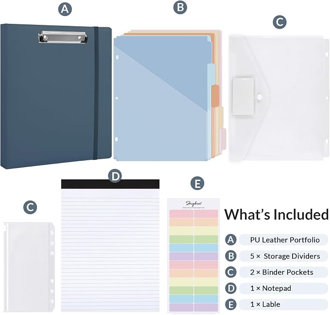 SKYDUE 3 Ring Binder with Clipboard, 13.2" × 10.2" Faux Leather 1 Inch Binder - Image 3